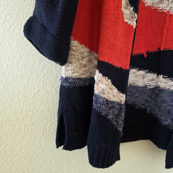 Chico's Open Front Cardigan Patriotic Colorblock Knit Sweater Womens M Blue Red - Picture 3 of 12